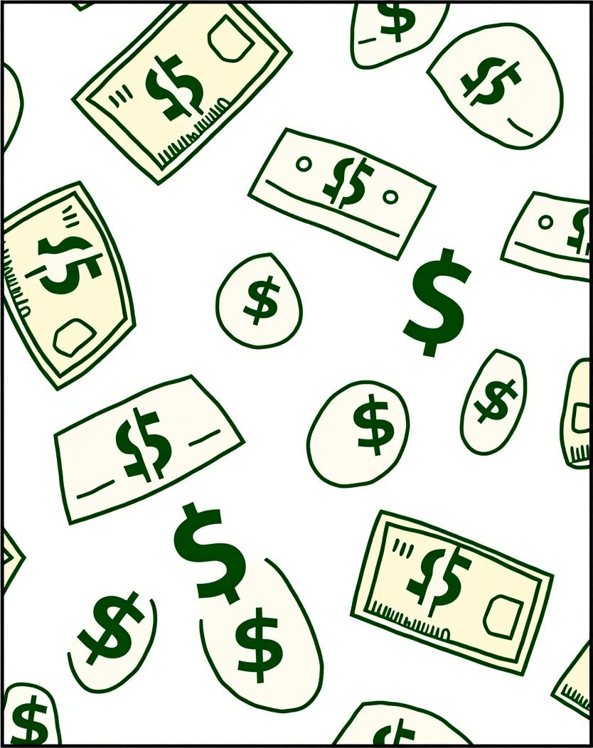 Dollar Bills Coins Scatter Pattern Rug