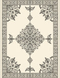 Ornate Vintage Black Cream Medallion Border Rug