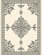Ornate Vintage Black Cream Medallion Border Rug