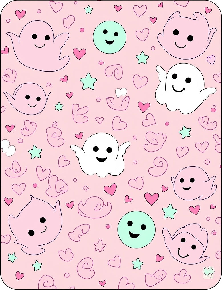 Cute Pink Ghost Heart Star Rug