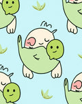 Cute Cream Green Character Repeating Landscape Rug