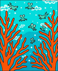 Whimsical Teal Frogs Coral Scene Rug