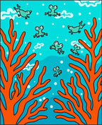 Whimsical Teal Frogs Coral Scene Rug