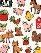 Whimsical Farm Animals and Red Barn Rug