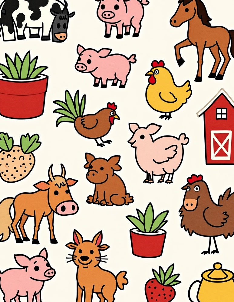 Whimsical Farm Animals and Red Barn Rug