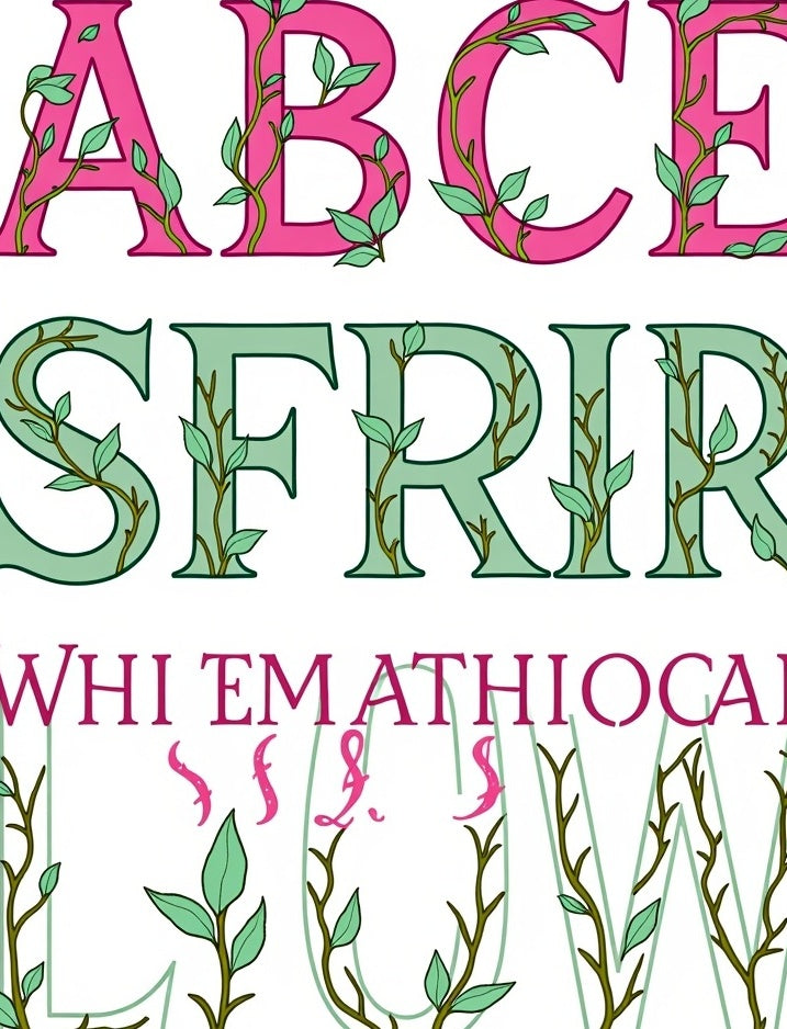 Berry Pink Green Vine Alphabet Rug