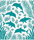 Teal Dolphins Amidst Lush Foliage Rug