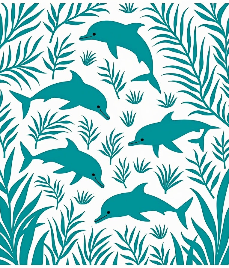 Teal Dolphins Amidst Lush Foliage Rug