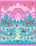 Whimsical Pink Red Mushroom Garden Rug