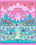 Whimsical Pink Red Mushroom Garden Rug