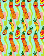 Kooky Fruit Characters Swirling Abstract Background Rug