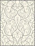Cream Black Swirling Botanical Damask Rug