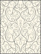 Cream Black Swirling Botanical Damask Rug