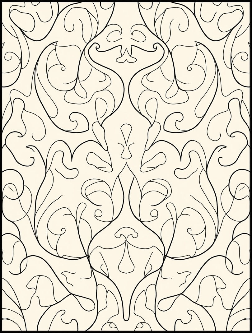 Cream Black Swirling Botanical Damask Rug