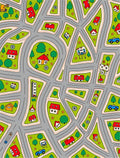 Playful Town Street Scene with Houses Rug