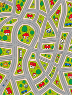 Playful Town Street Scene with Houses Rug