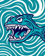 Fierce Teal Shark Ocean Waves Rug