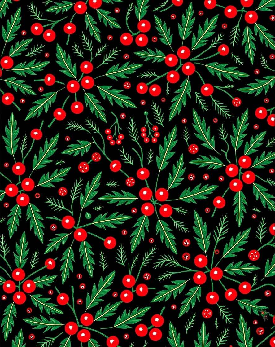 Festive Red Berry Green Leaf Rug
