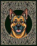 Bold German Shepherd Emerald Frame Rug