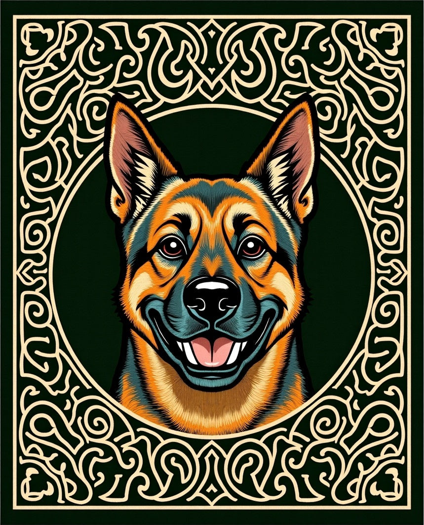 Bold German Shepherd Emerald Frame Rug