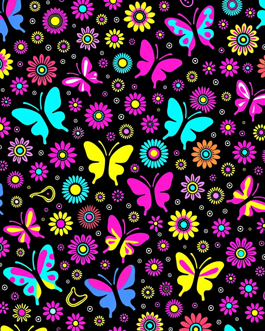 Vibrant Butterfly Floral Garden Black Rug