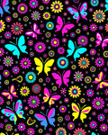 Vibrant Butterfly Floral Garden Black Rug