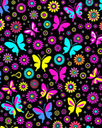 Vibrant Butterfly Floral Garden Black Rug