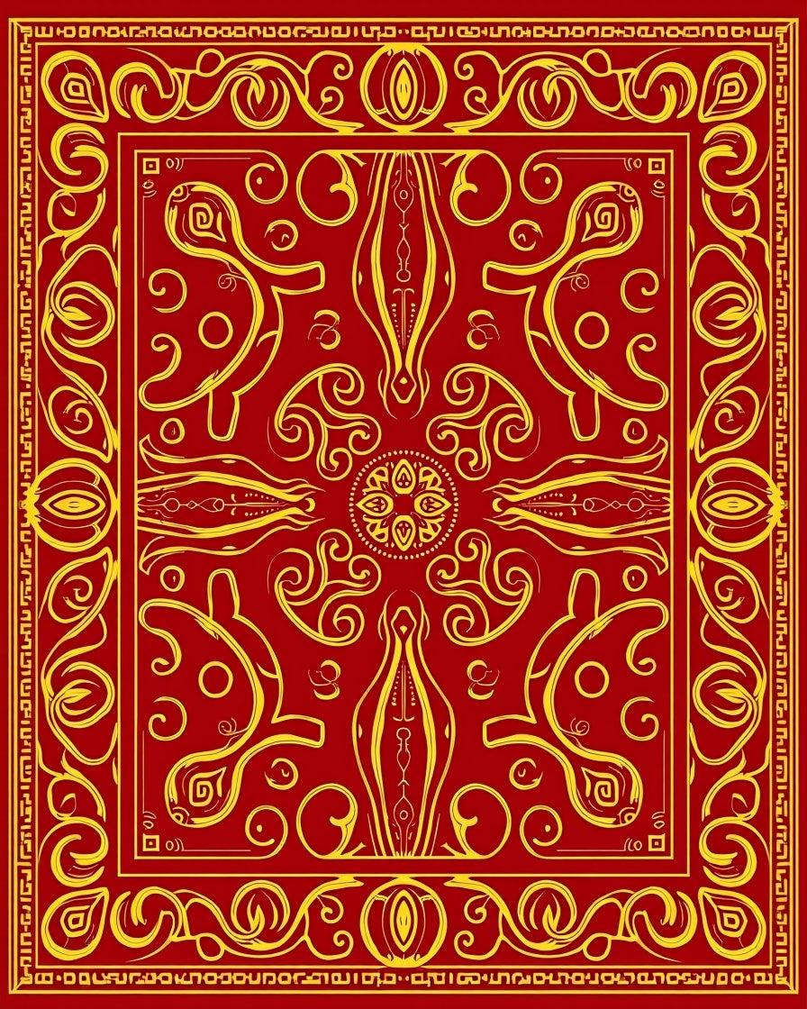 Crimson Gold Ornate Mandala Rug