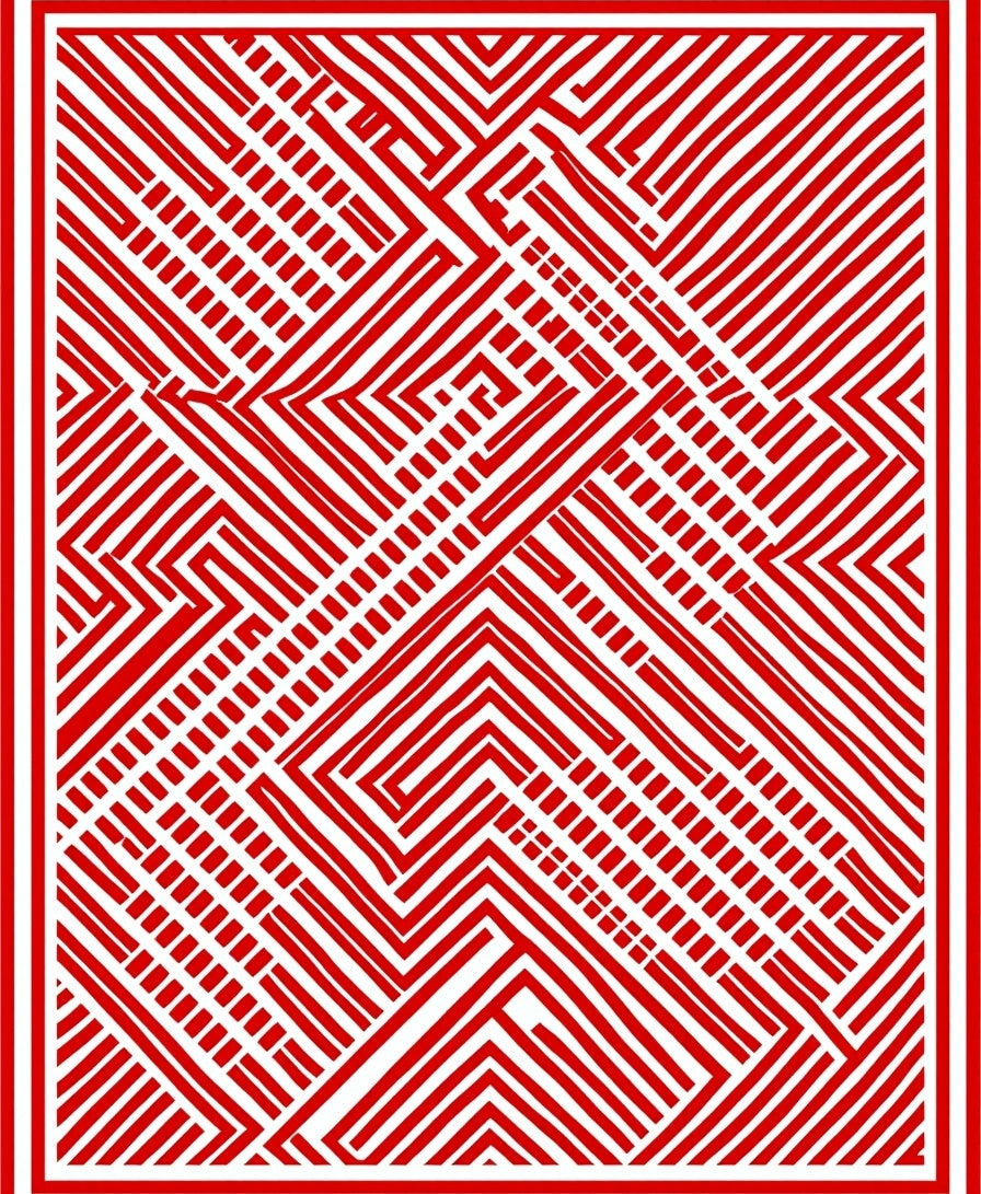 Red Geometric Maze Stripes Rug