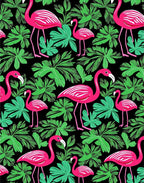 Tropical Pink Flamingos Lush Green Foliage Rug