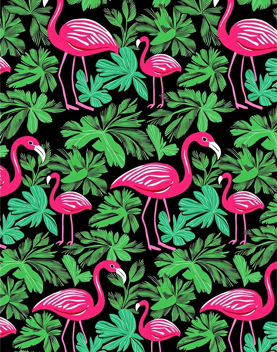 Tropical Pink Flamingos Lush Green Foliage Rug