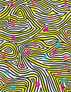 Bold Yellow White Alphabet Swirl Rug