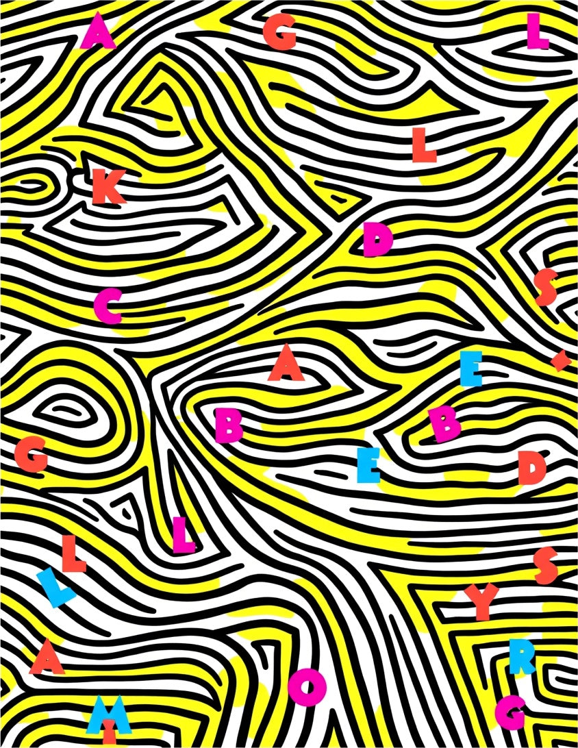 Bold Yellow White Alphabet Swirl Rug