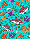 Happy Sharks Coral Reef Seabed Scene Rug