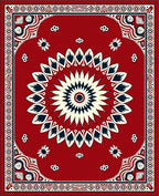 Crimson Starburst Floral Border Rug