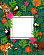 Vibrant Jungle Animals Floral Frame Rug