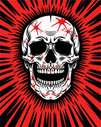 Crimson Skull Exploding Sunburst Rage Rug