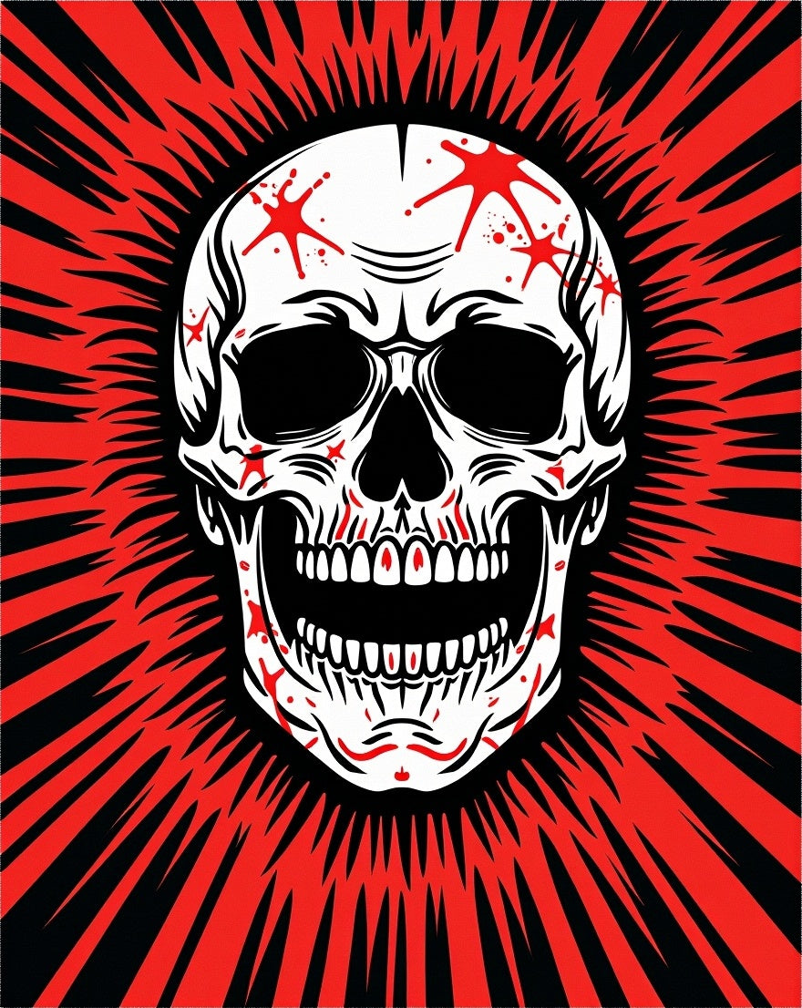 Crimson Skull Exploding Sunburst Rage Rug