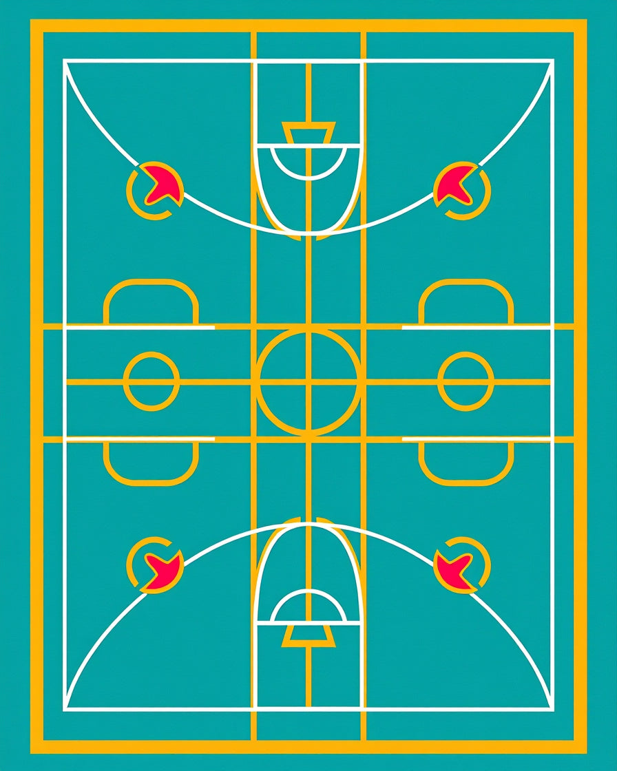 Turquoise Court Geometric Abstract Rug