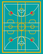 Turquoise Court Geometric Abstract Rug