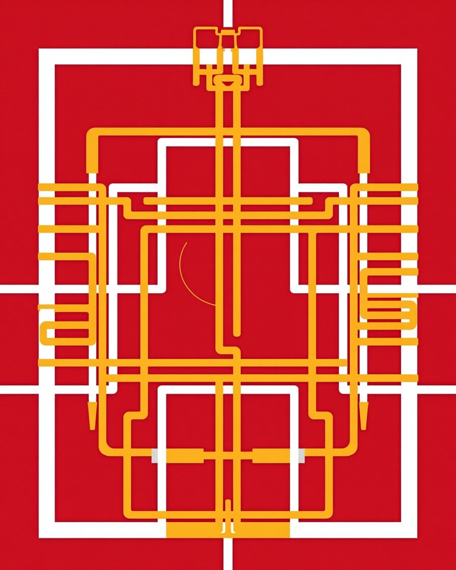 Crimson Geometric Maze Lines Rug