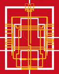 Crimson Geometric Maze Lines Rug