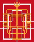 Crimson Geometric Maze Lines Rug