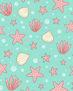 Pink Starfish Shell Bubble Aqua Rug