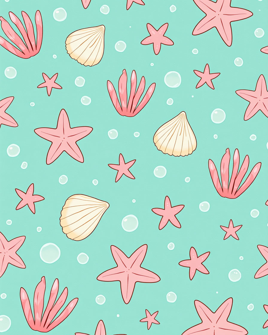 Pink Starfish Shell Bubble Aqua Rug