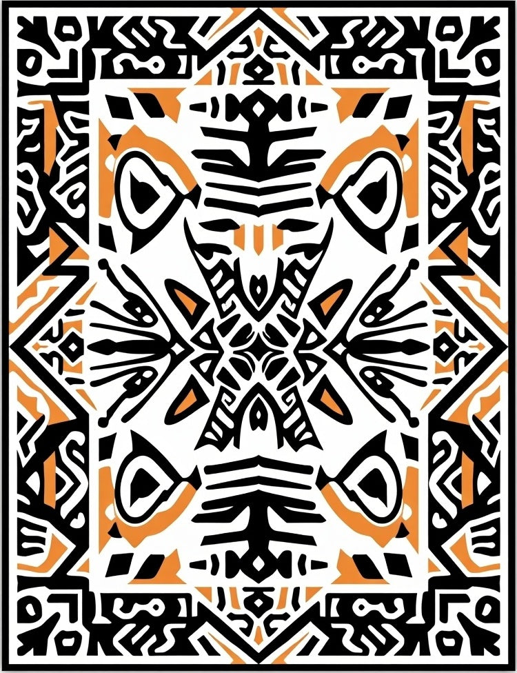Bold Orange Tribal Geometric Medallion Rug