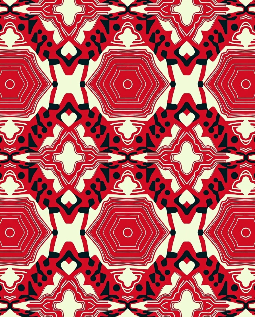 Retro Red Hexagonal Abstract Collage Rug