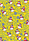 Yellow Skiing Penguin Swirl Snowflakes Rug