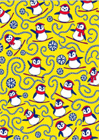 Yellow Skiing Penguin Swirl Snowflakes Rug