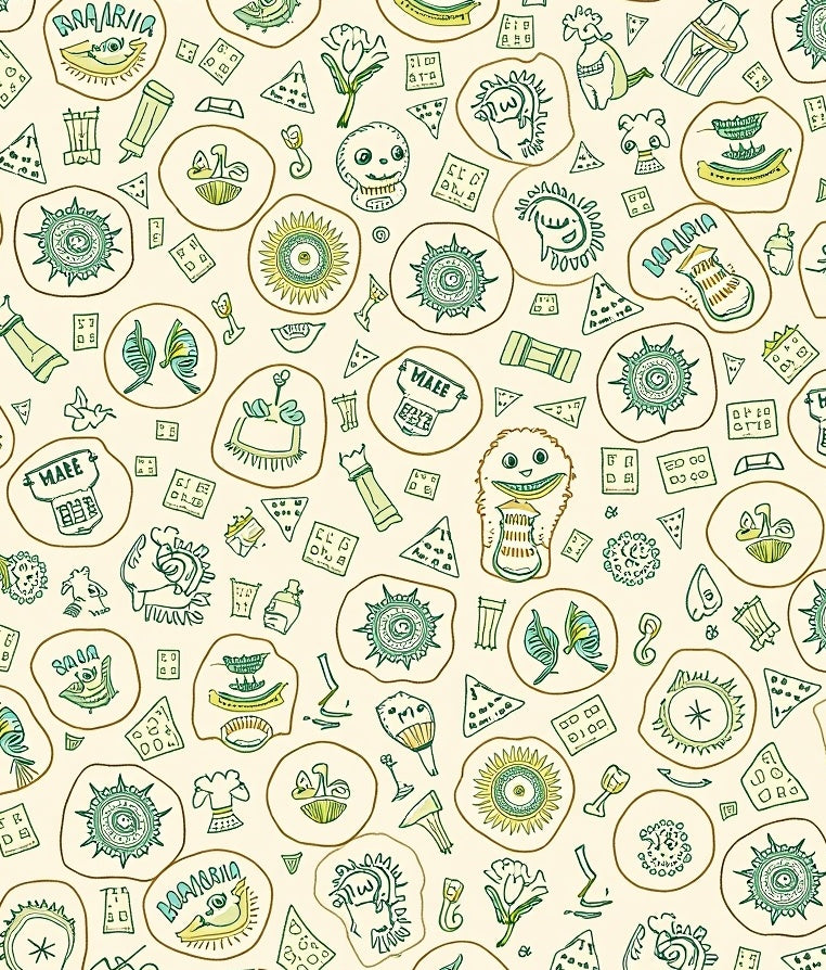 Whimsical Doodle Creatures Yellow Green Rug
